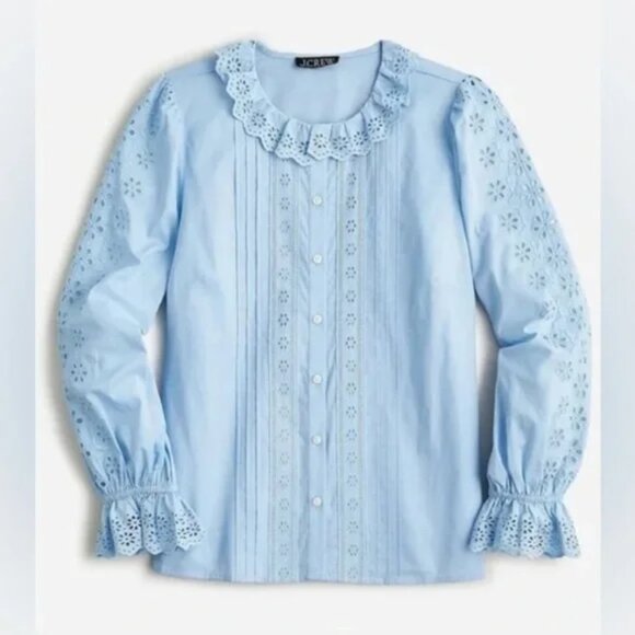 J. Crew BQ182 Blue eyelet lace button up shirt - Picture 8 of 8